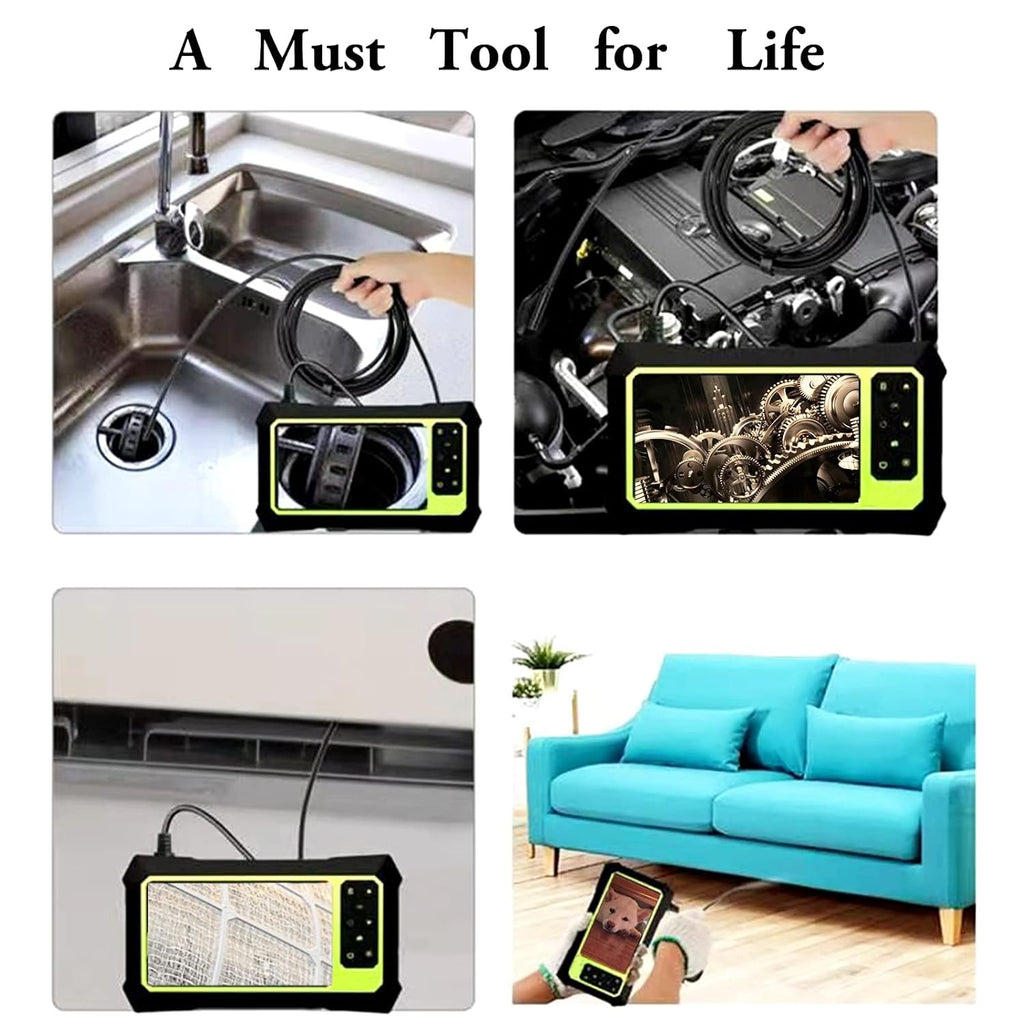 Dual Lens Video Endoscope Camera with Lights, 1080P Borescope Inspection Camera, 8 mm IP67 Waterproof, 16.5FT Semi-Rigid Cable, 32GB Card F563414