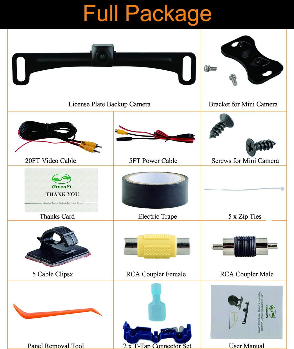 License Plate Backup Camera with Dynamic Moving Guide Line, Waterproof Night Vision Rear View Camera Pack of 2 M499783