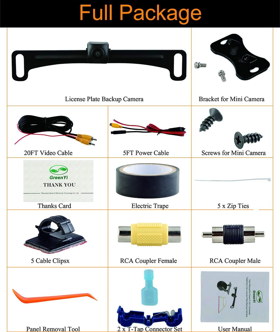 License Plate Backup Camera with Dynamic Moving Guide Line, Waterproof Night Vision Rear View Camera Pack of 2 M499783