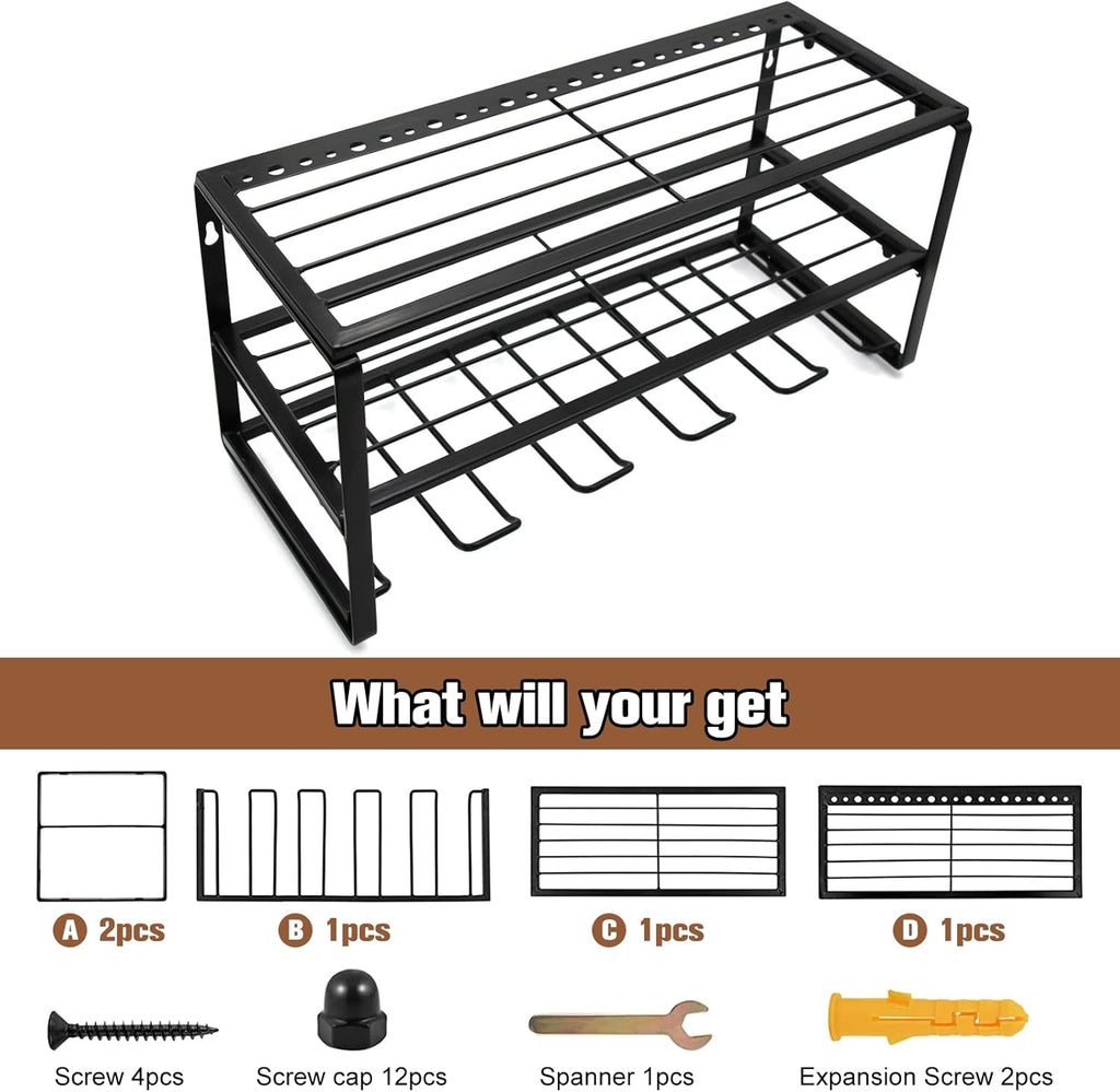 Wall Mounted Tool Storage Rack with Drill Holder, Pack of 2 C587175