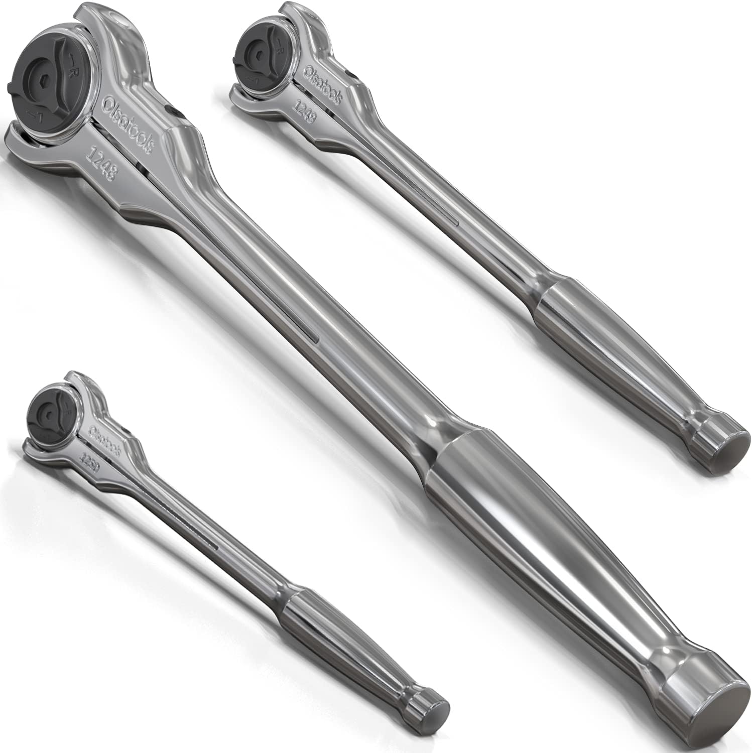 3pc Swivel Head Ratchet 1/2", 1/4", 3/8" Drive 90 Tooth K6571