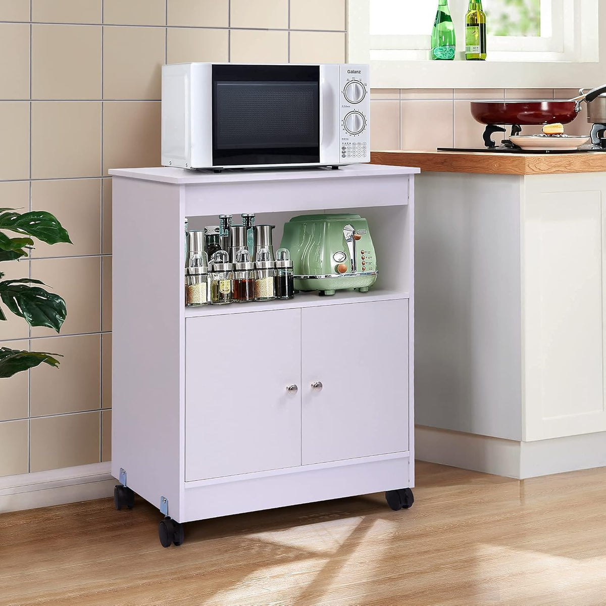 White Wooden Microwave Cart with 1 Drawer N5833