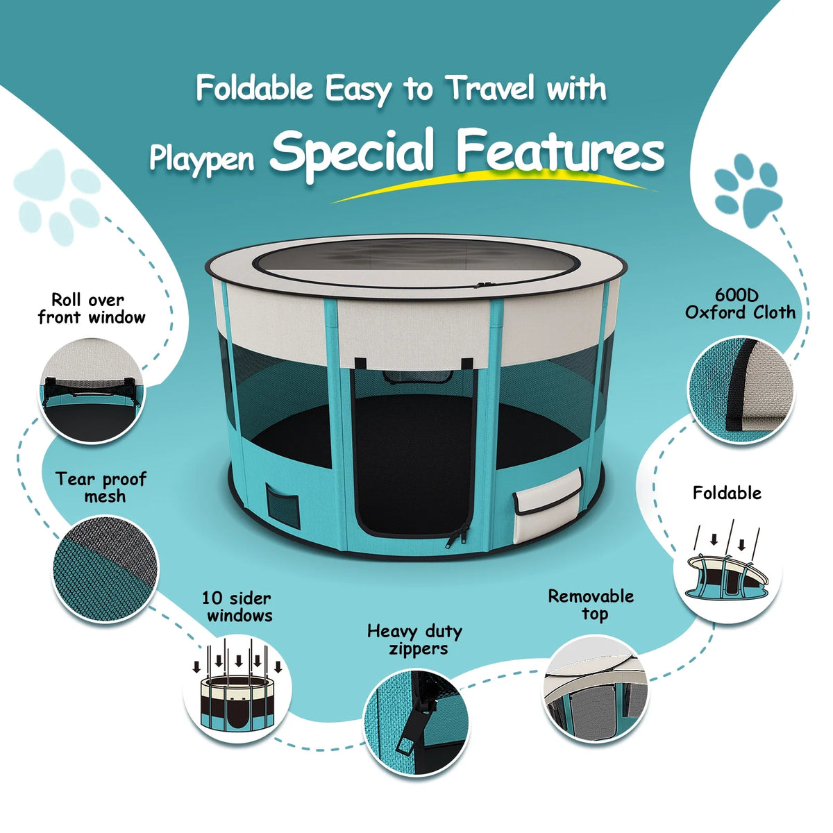 Large Foldable Pet Playpen with Carrying Case S9870