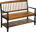 Teak and Black Acacia Wood Bench with Shelf M198