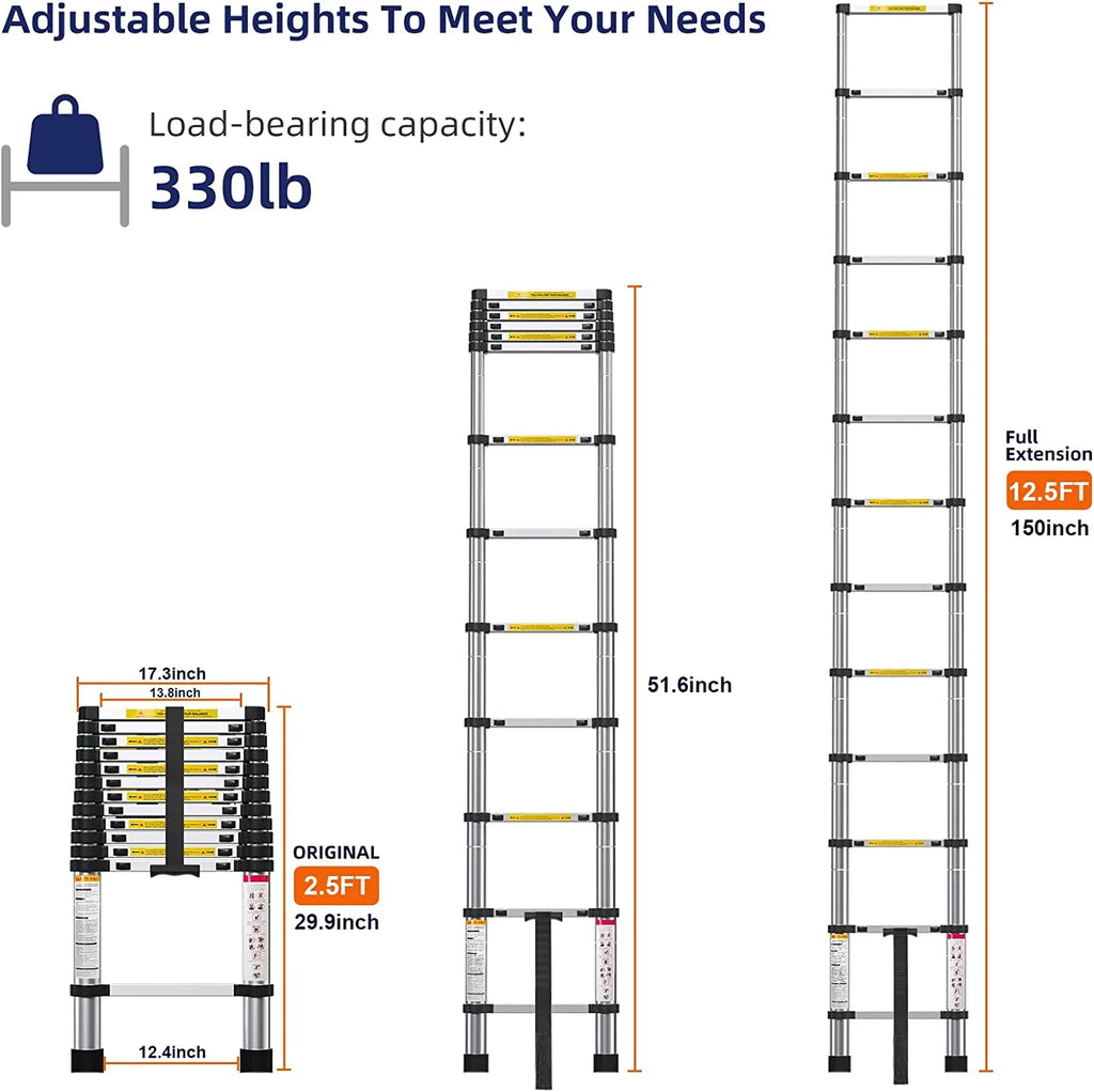 Telescoping Aluminum Extension Ladder, 330lbs Max Capacity M466