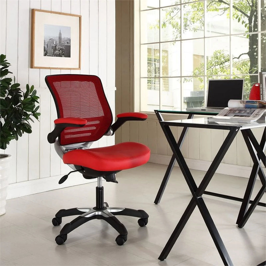 Red Faux Leather Mesh Office Chair X62281