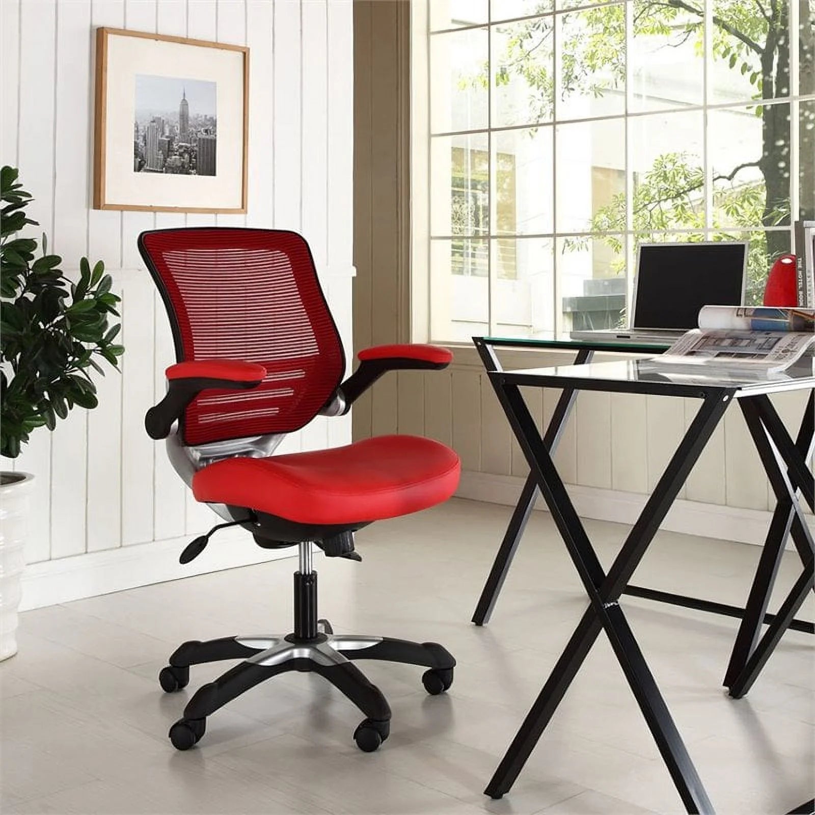 Red Faux Leather Mesh Office Chair X62281