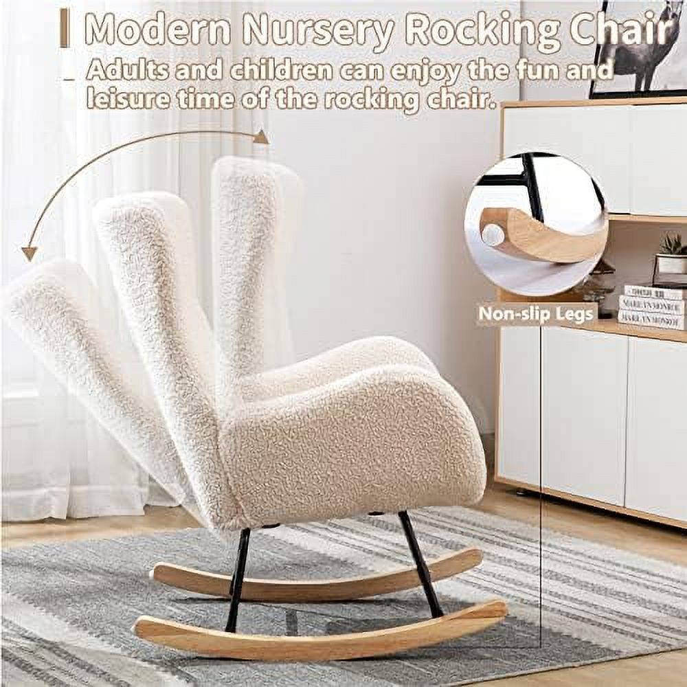 White Velvet Upholstered Glider Rocker Accent Chair with Side Pocket W546098