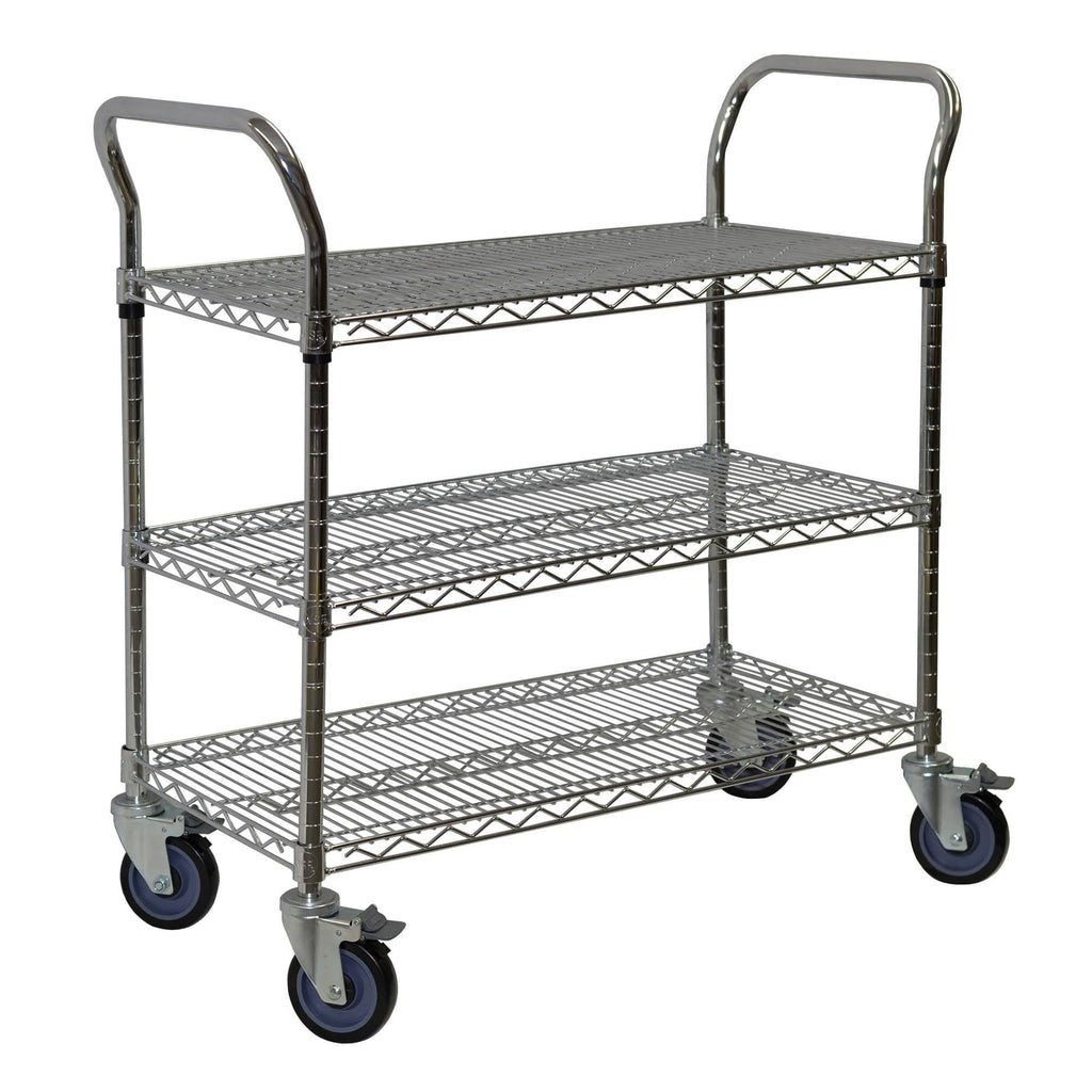Chrome Wire Shelving Cart, 24 x 36, 3 Shelves J917456