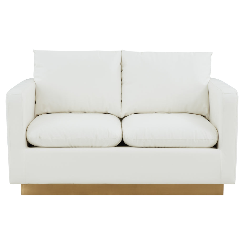 Modern Mid-Century Upholstered Leather Loveseat with Gold Frame S9134