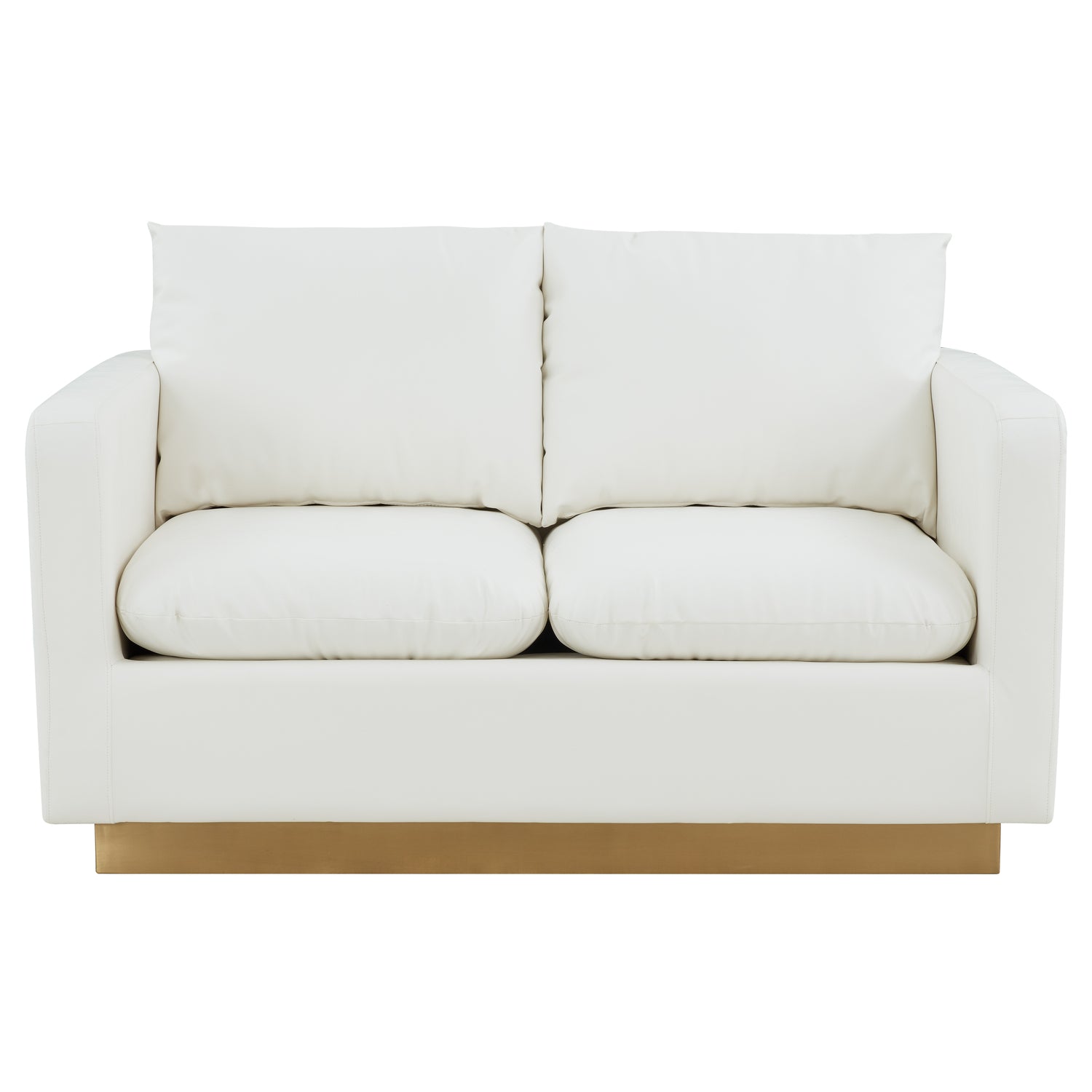 Modern Mid-Century Upholstered Leather Loveseat with Gold Frame S9134