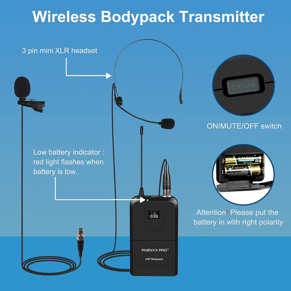 Dual Channel Wireless Microphone System with Handheld Bodypack Headset Lapel W93277