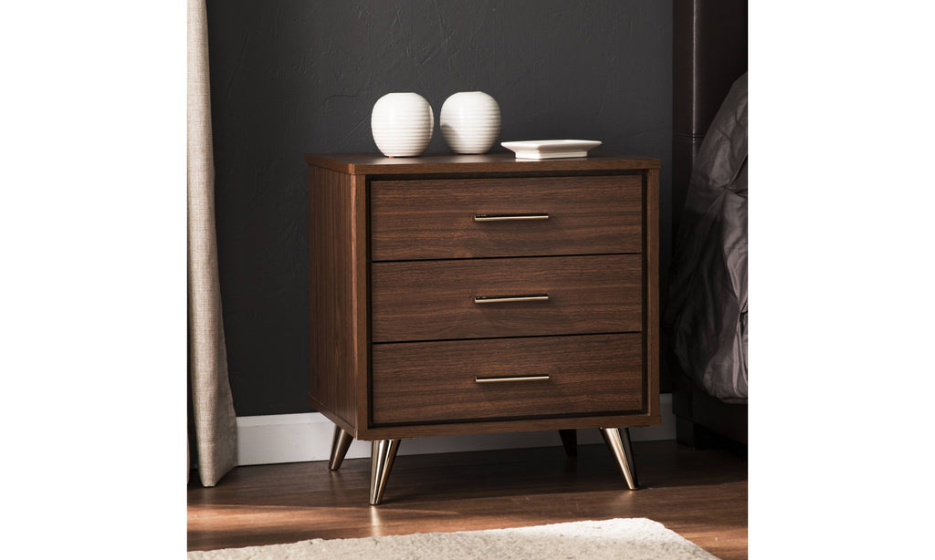 Walnut Bedside Table with Drawers P784019