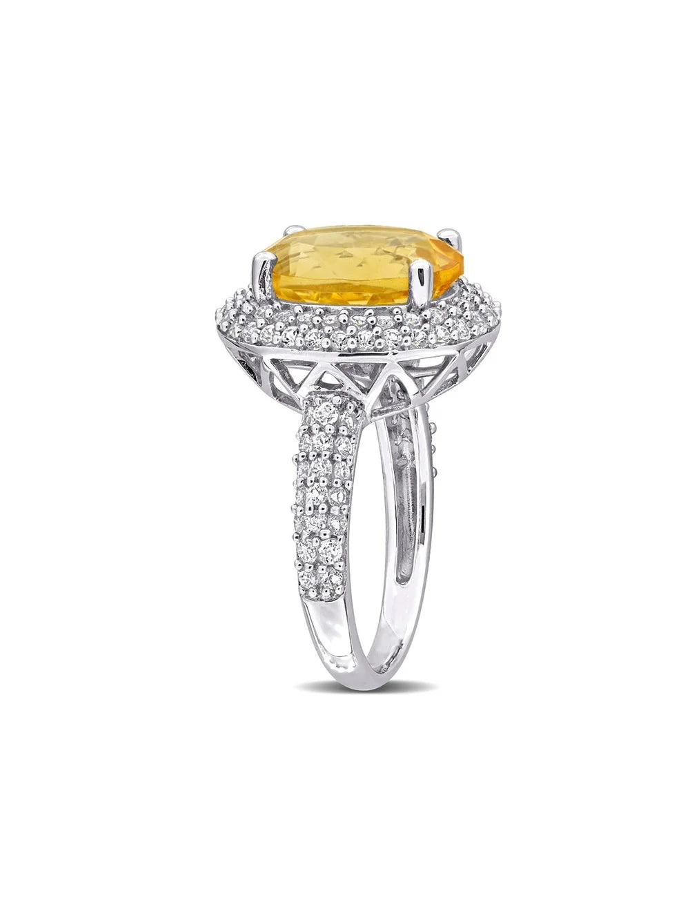 Citrine and White Topaz Halo Ring in Sterling Silver C355