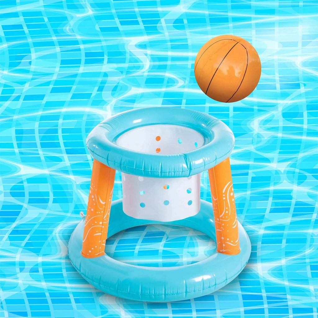 Light Blue Inflatable Pool Game Set with Volleyball Net, Basketball Hoops and Balls O47840