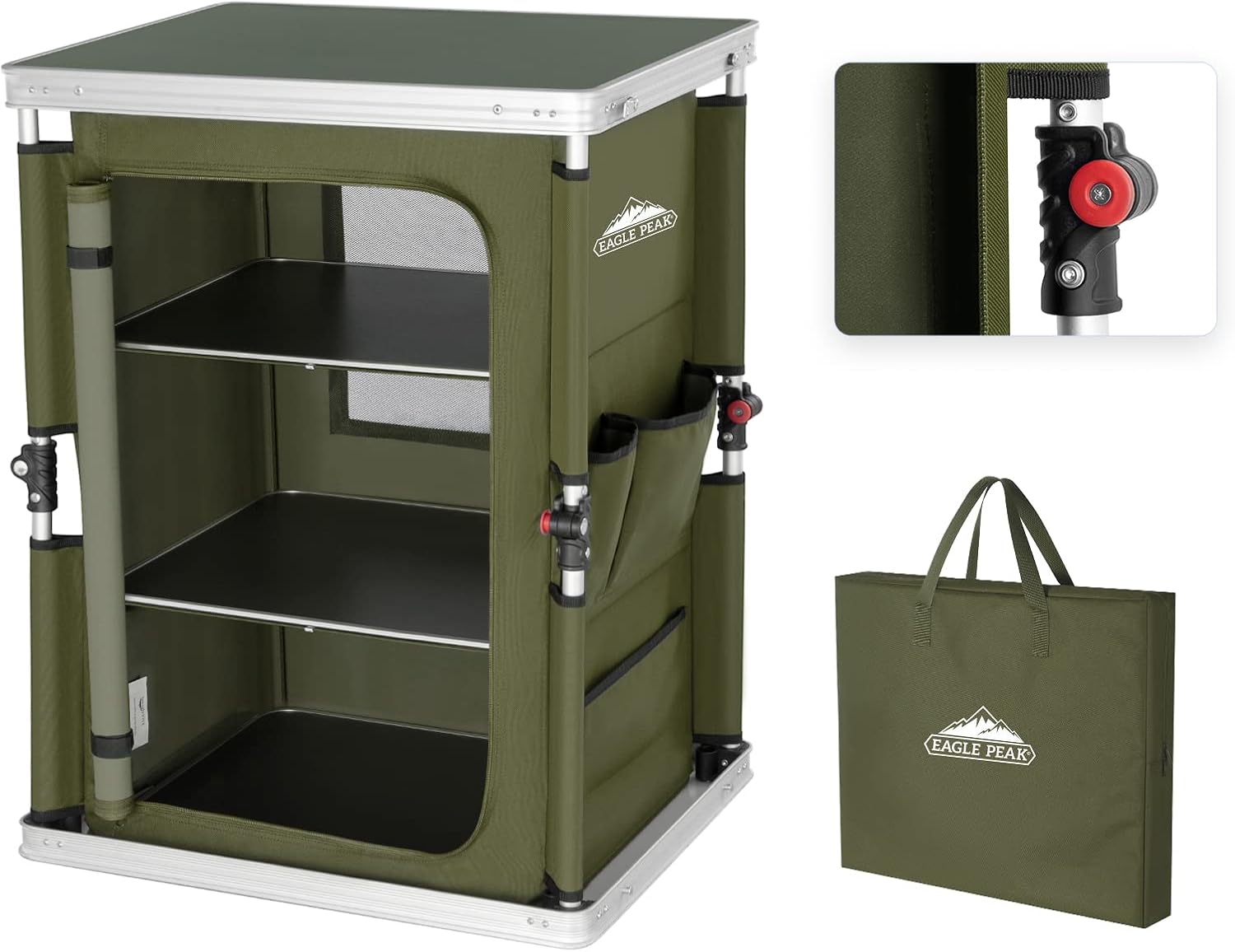 Green Pop Up Folding Camping Table with 3-Tier Storage A3264