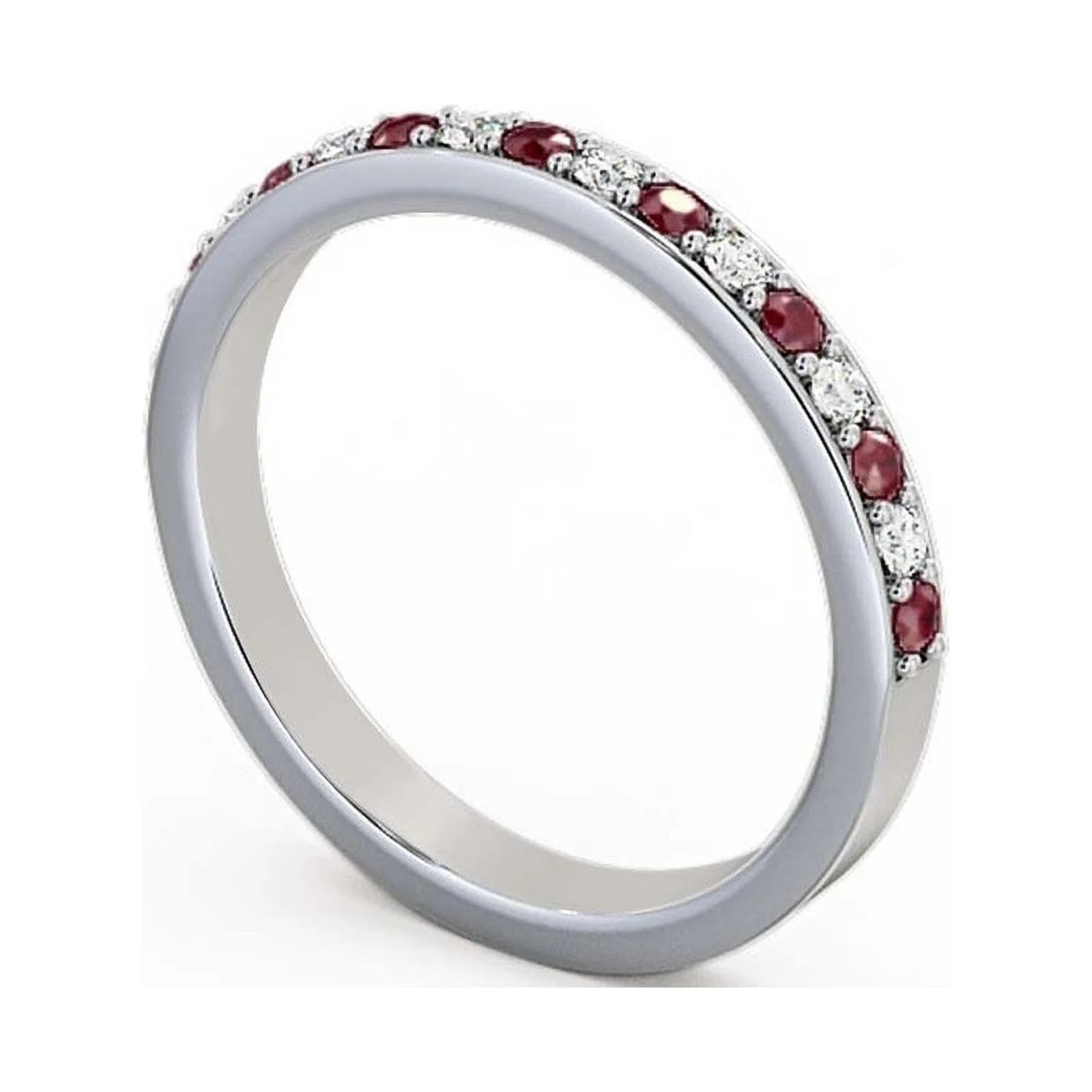 14K White Gold Diamond Ruby Half Eternity Band T41386
