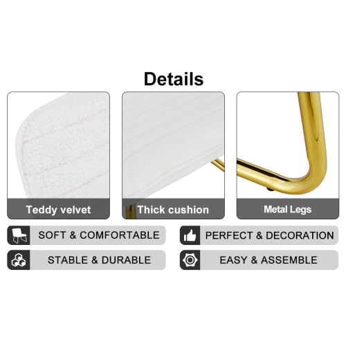 White minimalist armless sofa chair with plush cushion and backrest and golden metal legs H523