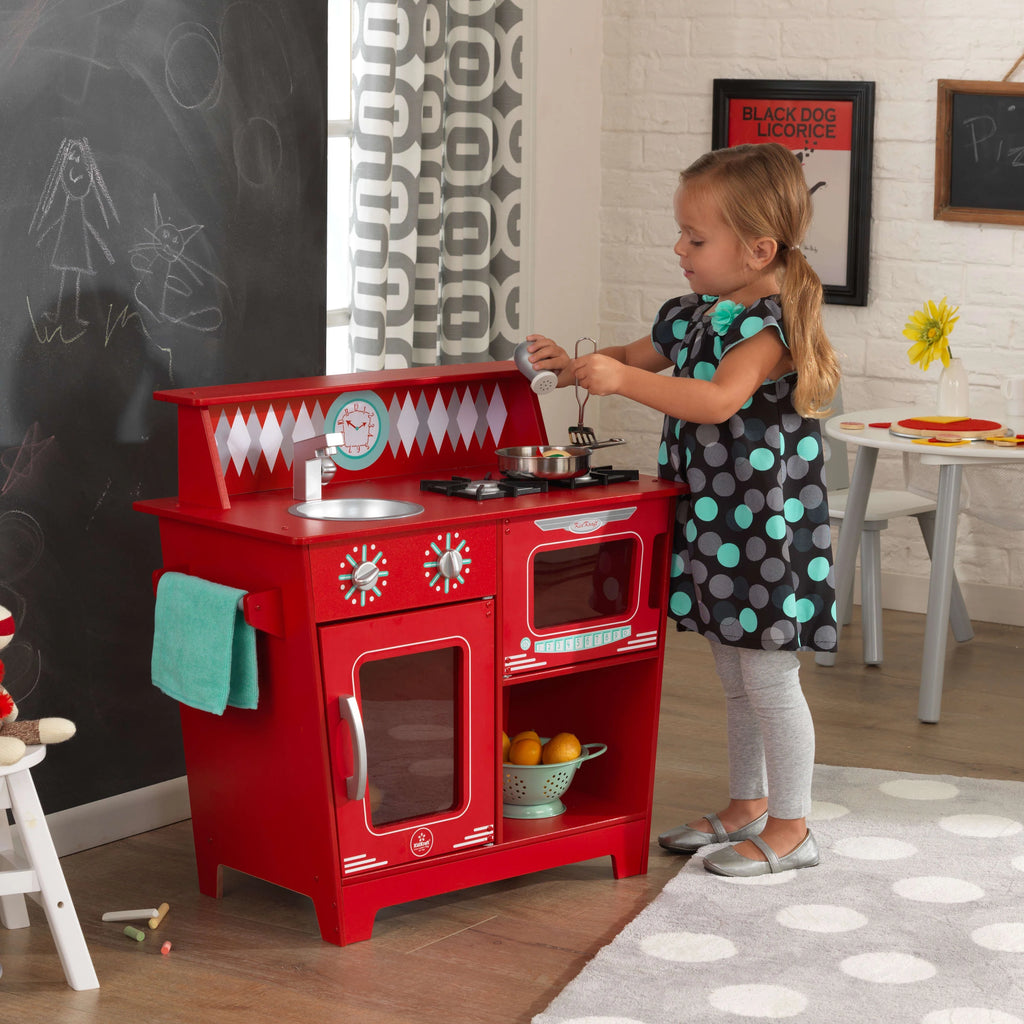 Red Wooden Pretend Play Cooking Kitchenette Toy Set W448792