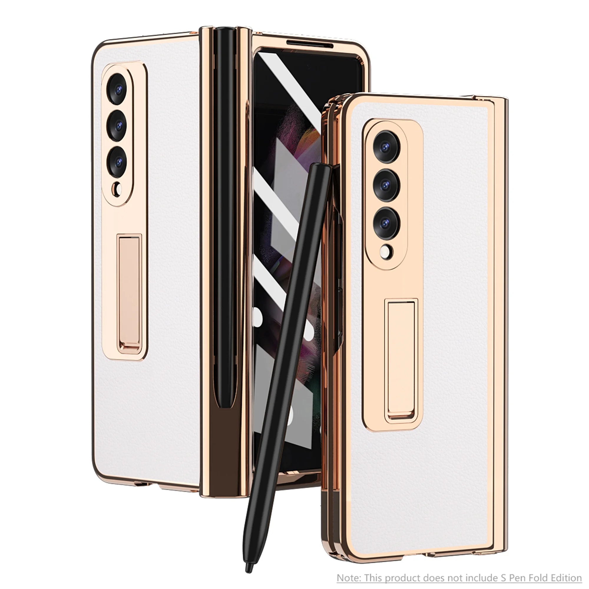 White PU Leather Shockproof Phone Case with Built in Glass Screen Protector G949
