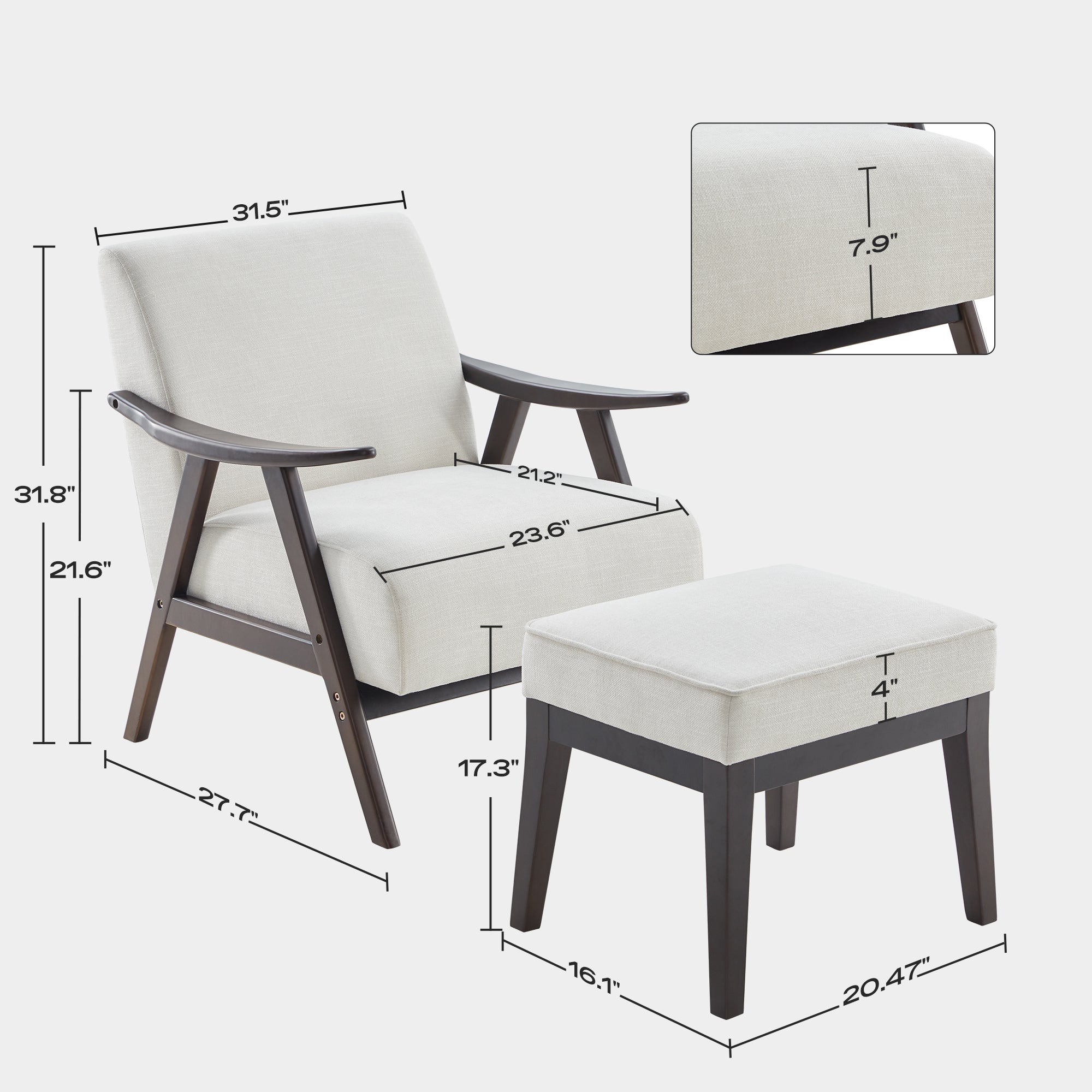 Beige Upholstered Accent Chair with Ottoman and Solid Wood Frame O299740