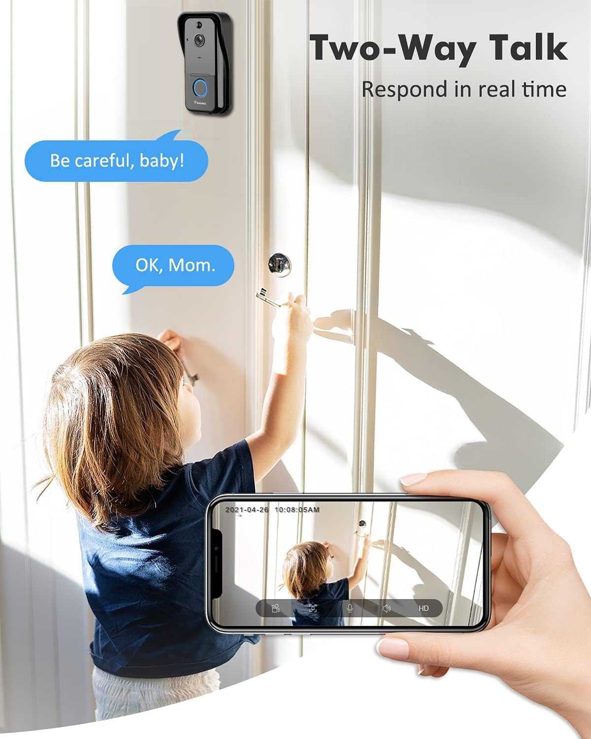 Wireless WiFi Video Doorbell, IP6 Waterproof, Battery Powered, 2-Way Audio, Pack of 2 N9832