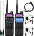 2 Pack Ham Radio Handheld Walkie Talkie with Rechargeable 3800mAh Extended Battery Antenna Earpiece and Programming Cable T692584