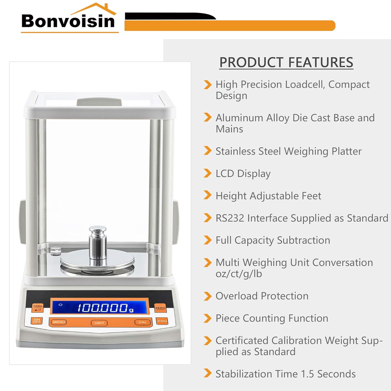 Analytical Balance 300g x 1mg Precision Lab Scale with LCD Display B71512