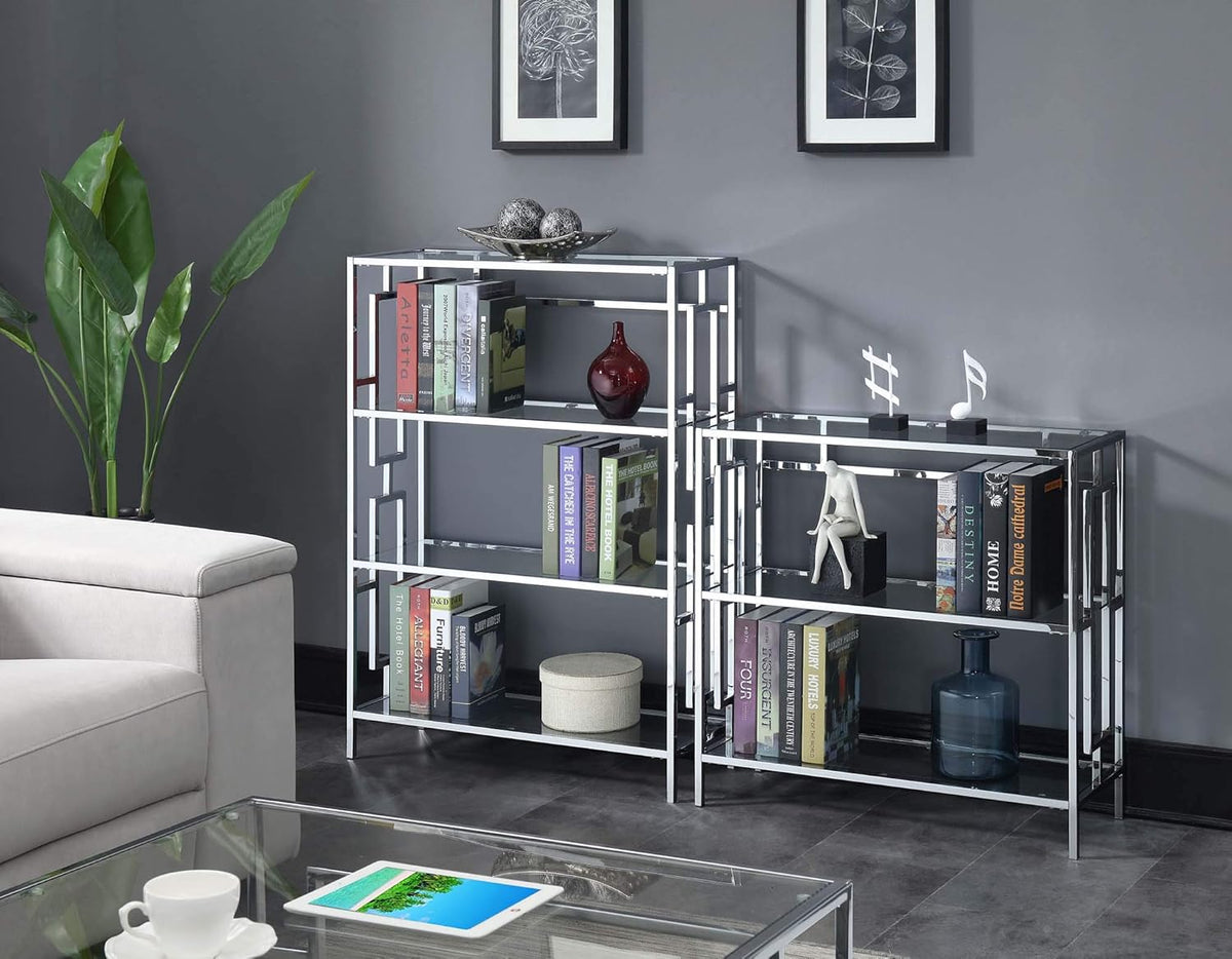 Chrome 4 Tier Bookcase with Clear Glass F95714