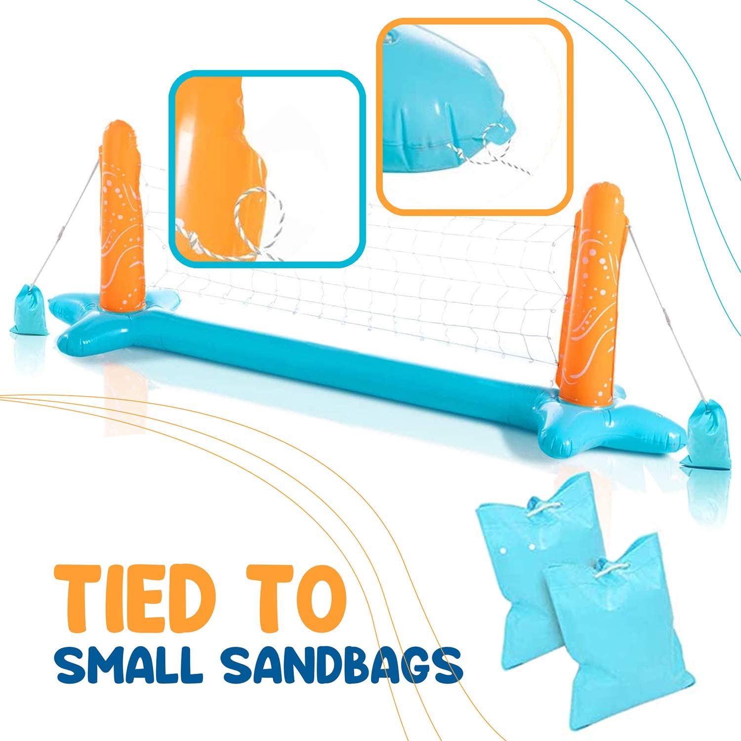 Light Blue Inflatable Pool Game Set with Volleyball Net, Basketball Hoops and Balls O47840