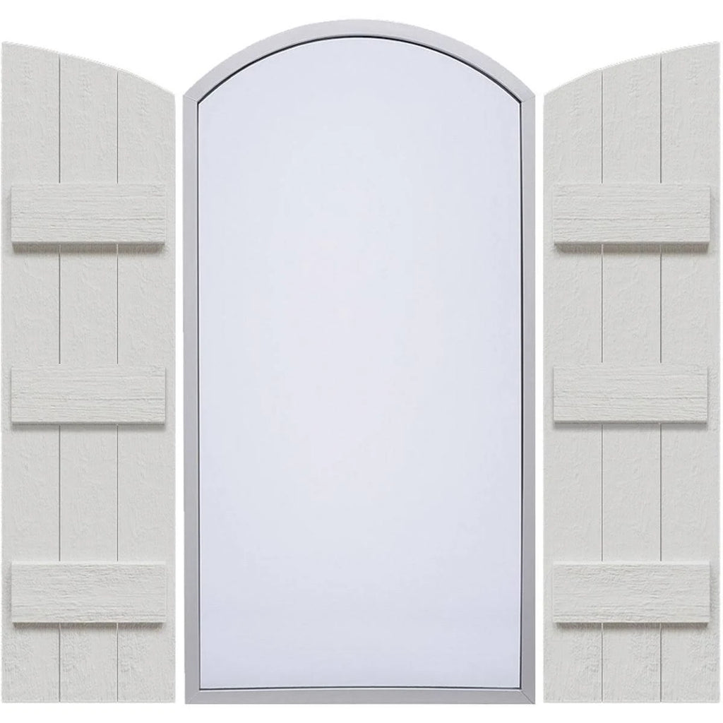 Rustic Faux Wood Shutters with Elliptical Arch Top V43520