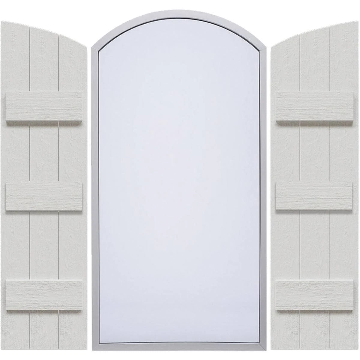 Rustic Faux Wood Shutters with Elliptical Arch Top V43520