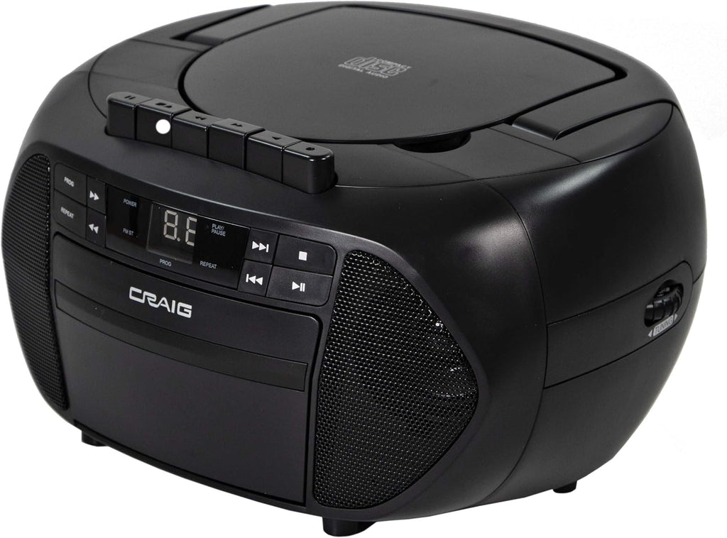 Portable Top-Loading CD Boombox with AM/FM Stereo Radio and Cassette Player/Recorder in Black, Pack of 2 O3011