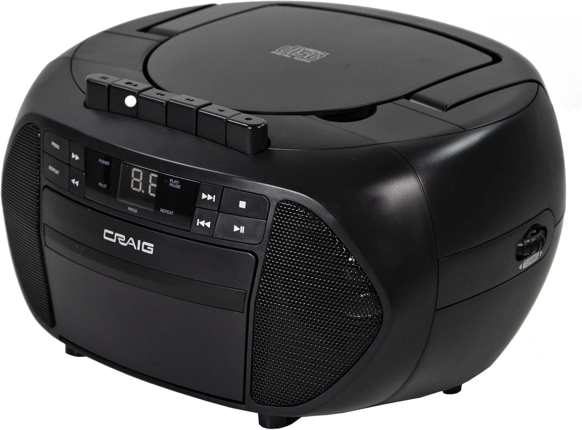 Portable Top-Loading CD Boombox with AM/FM Stereo Radio and Cassette Player/Recorder in Black, Pack of 2 O3011