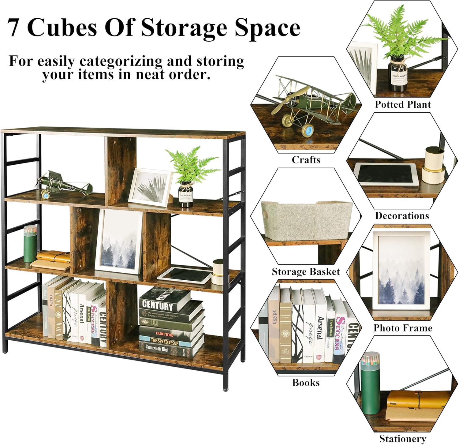 Rustic Brown 3-Tier Bookcase with Open Storage Shelves Y4399