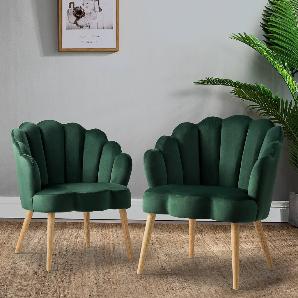 Scalloped Velvet Arm Chair with Tufted Back, Set of 2 - Green I24297