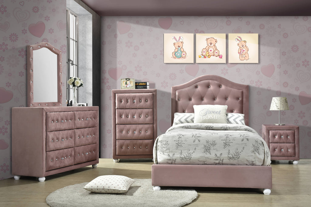 Pink Fabric Twin Bed J79463