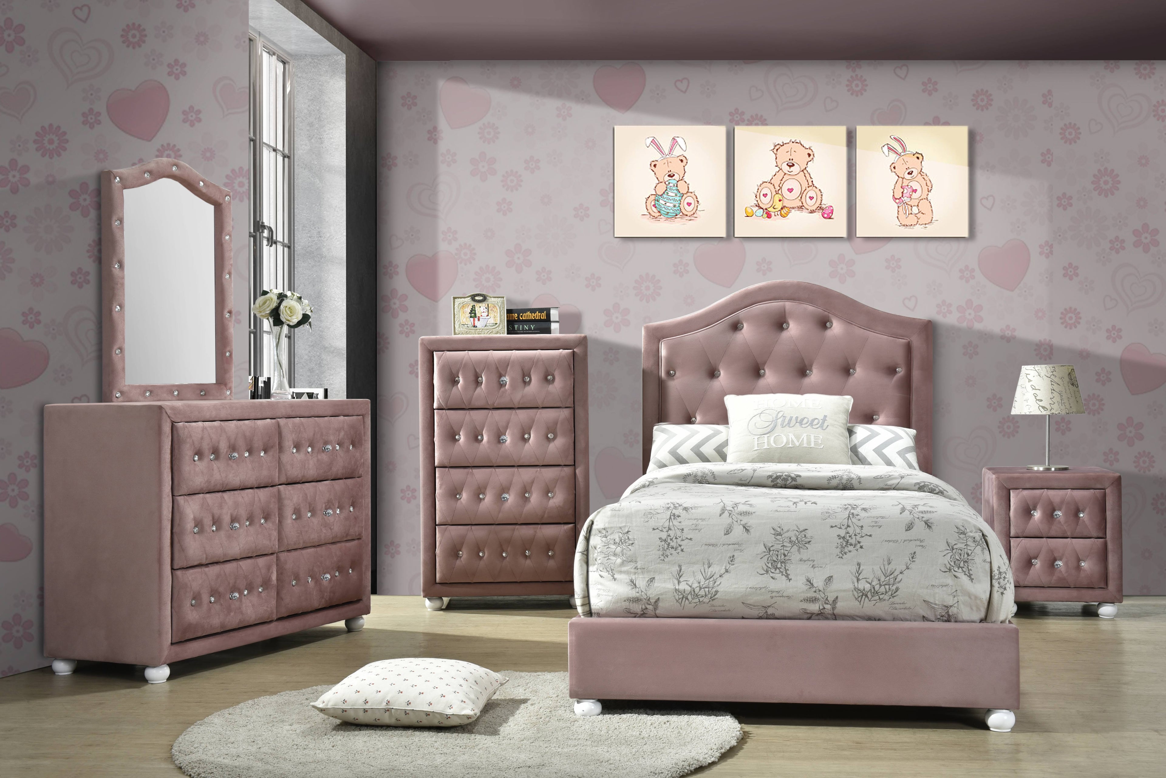 Pink Fabric Twin Bed J79463
