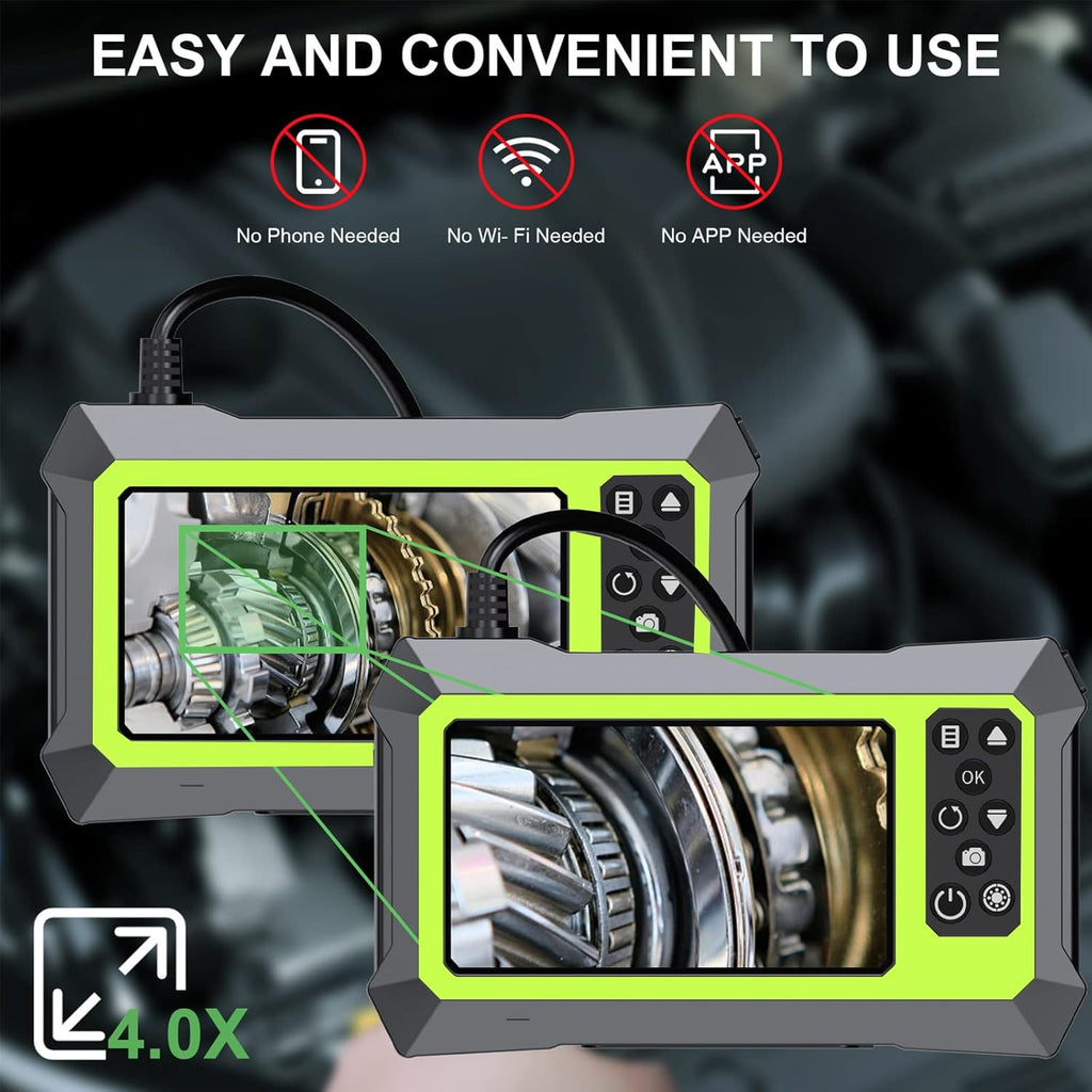 Dual Lens Video Endoscope Camera with Lights, 1080P Borescope Inspection Camera, 8 mm IP67 Waterproof, 16.5FT Semi-Rigid Cable, 32GB Card F563414