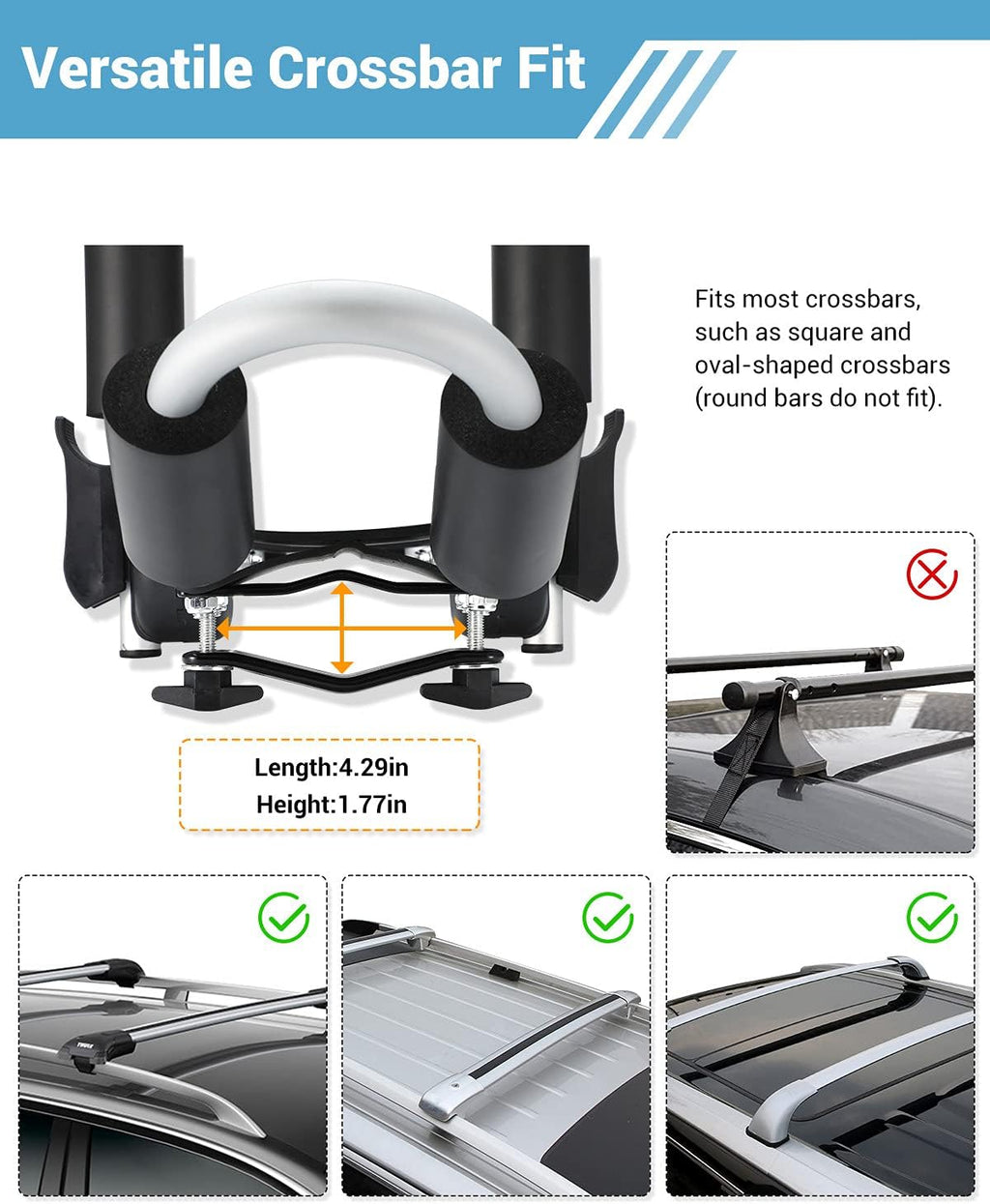 Kayak Roof Rack for 2 Kayaks Folding Aluminum Kayak Carrier J Bar with Paddle Holder A203124