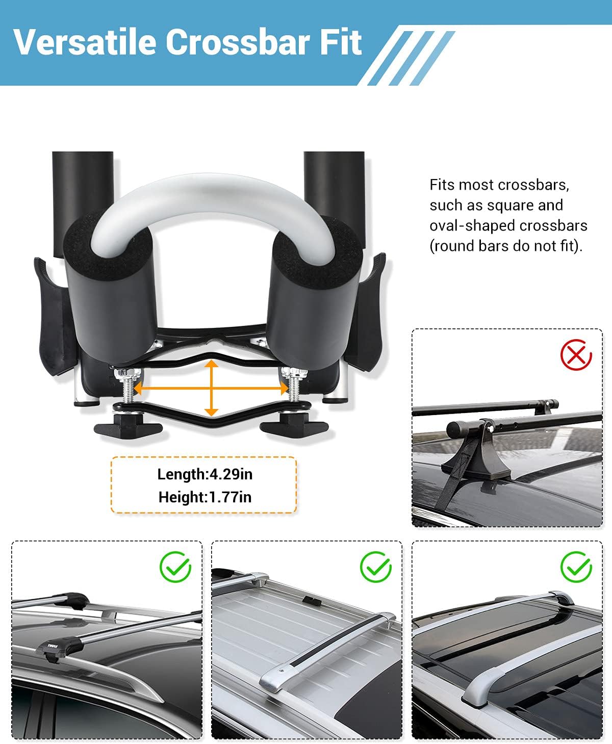 Kayak Roof Rack for 2 Kayaks Folding Aluminum Kayak Carrier J Bar with Paddle Holder A203124