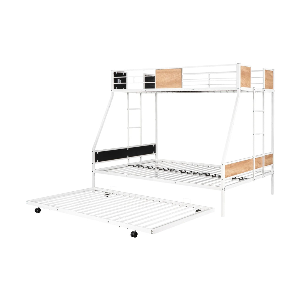 Twin Over Twin Full Metal Bunk Bed Frames with Trundle & Two-Side Ladders A545
