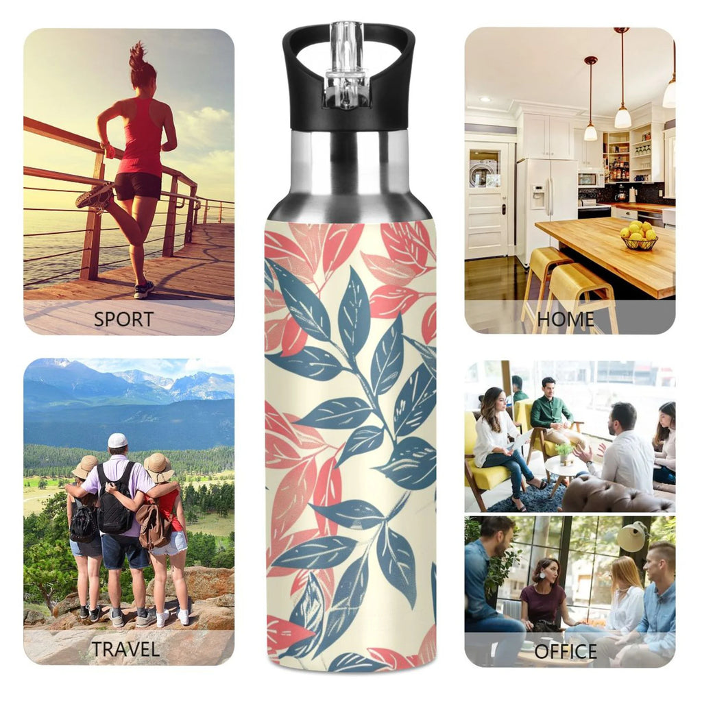 Retro Leaf Insulated Stainless Steel Water Bottle with Straw Lid 20 oz B231