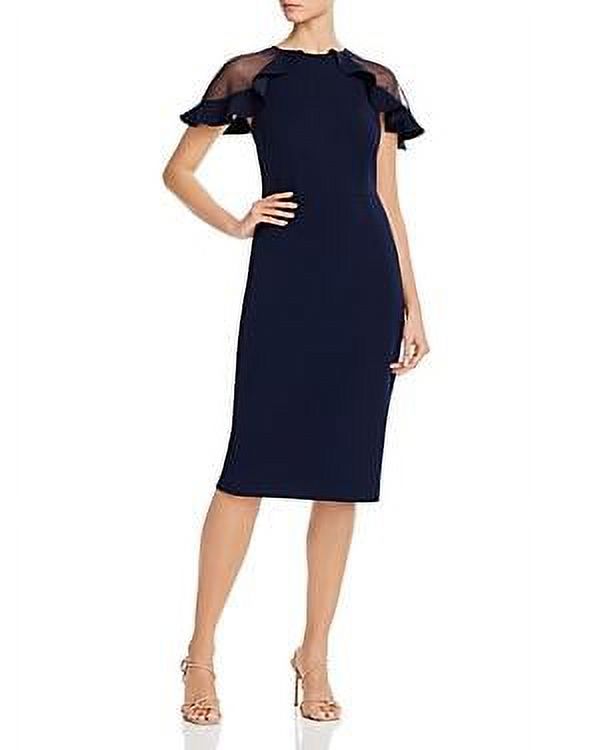 Navy Blue Sheer Ruffle Cocktail Dress Size 12 C40606