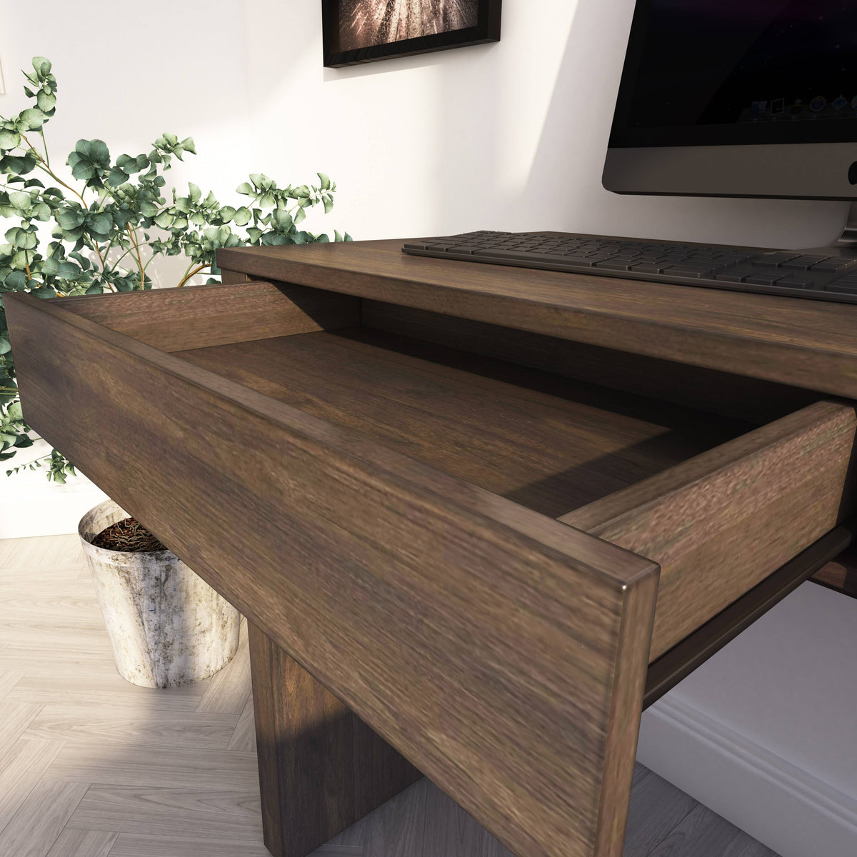 High Gloss Black 2 Drawers Rectangular Desk S444