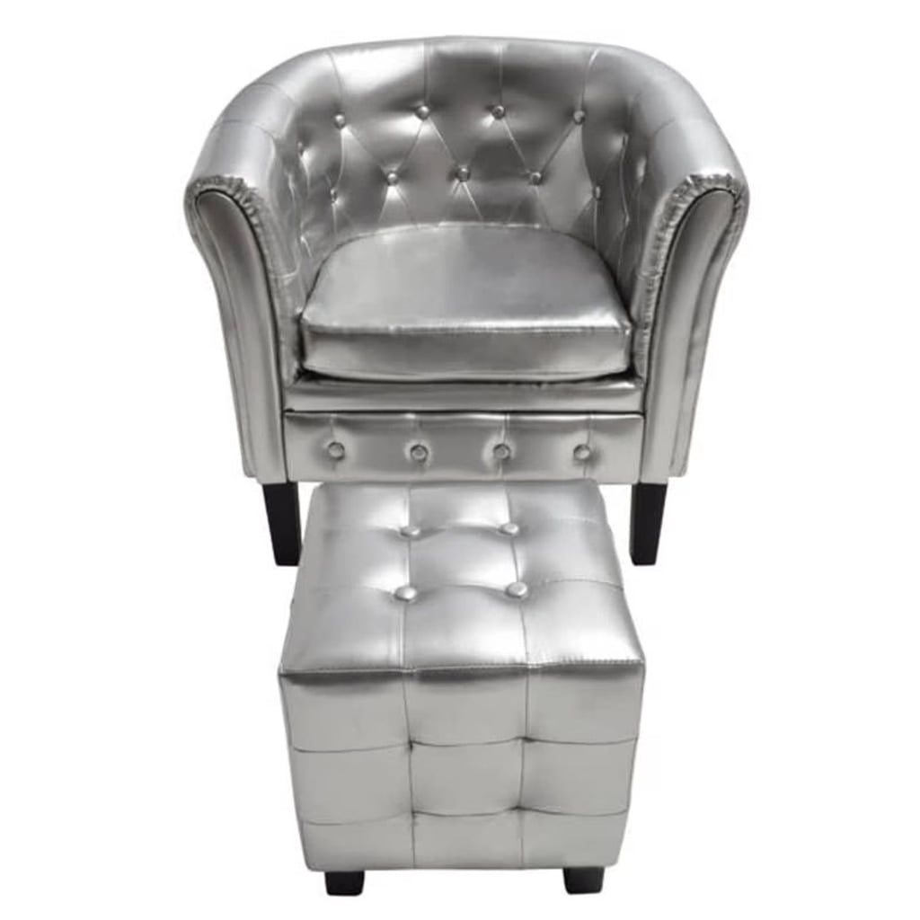 Silver Faux Leather Tub Chair with Footstool J827845
