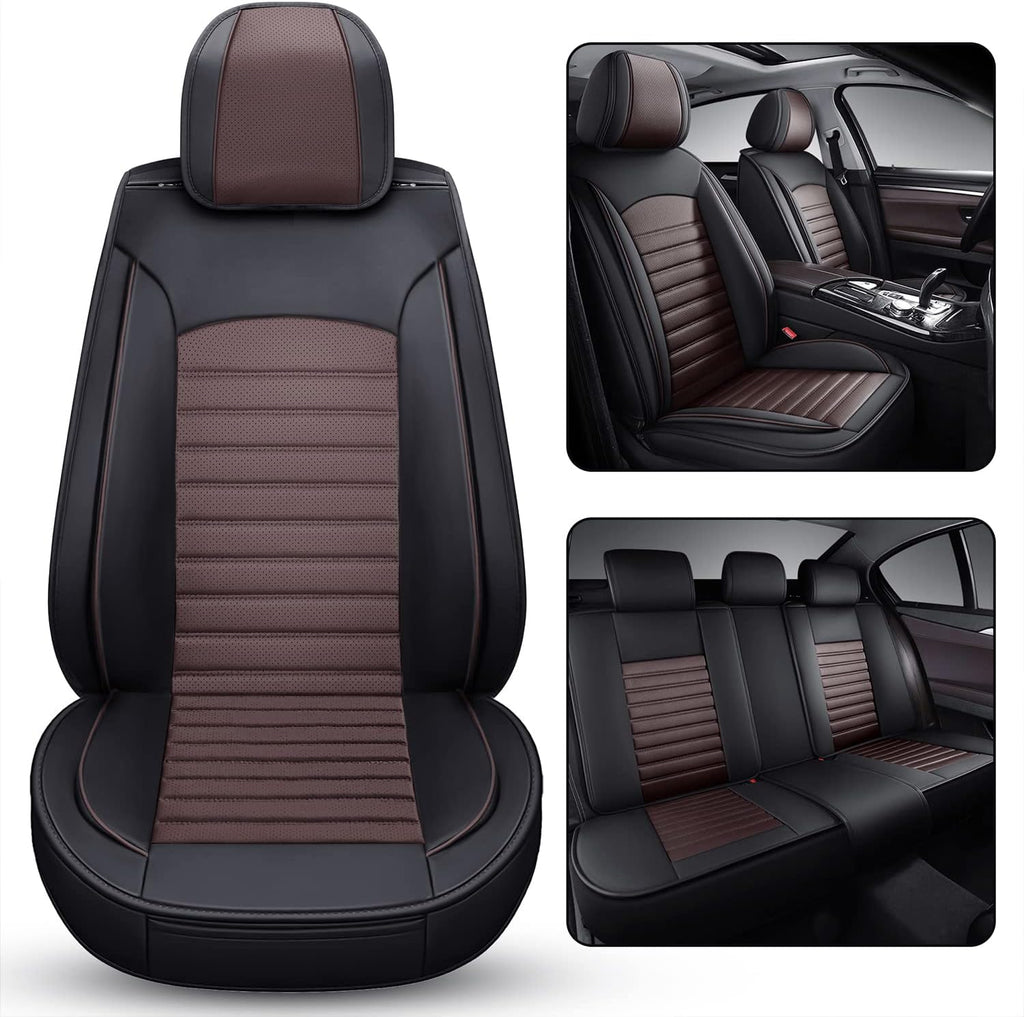 Black Red Leather Car Seat Covers 2 Pcs Z221650