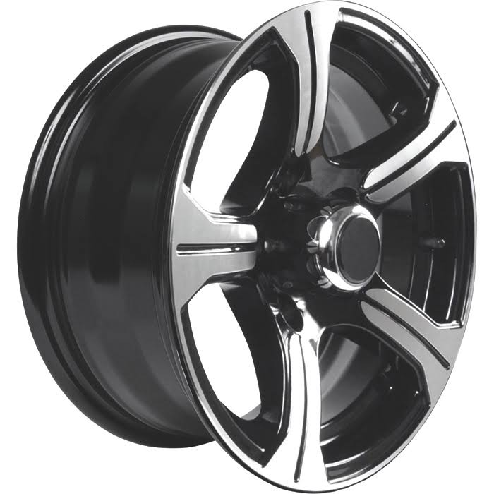 15inch x 6inch Black Machined Aluminum Wheel - 5 Holes with Center Hub Cap Z654212