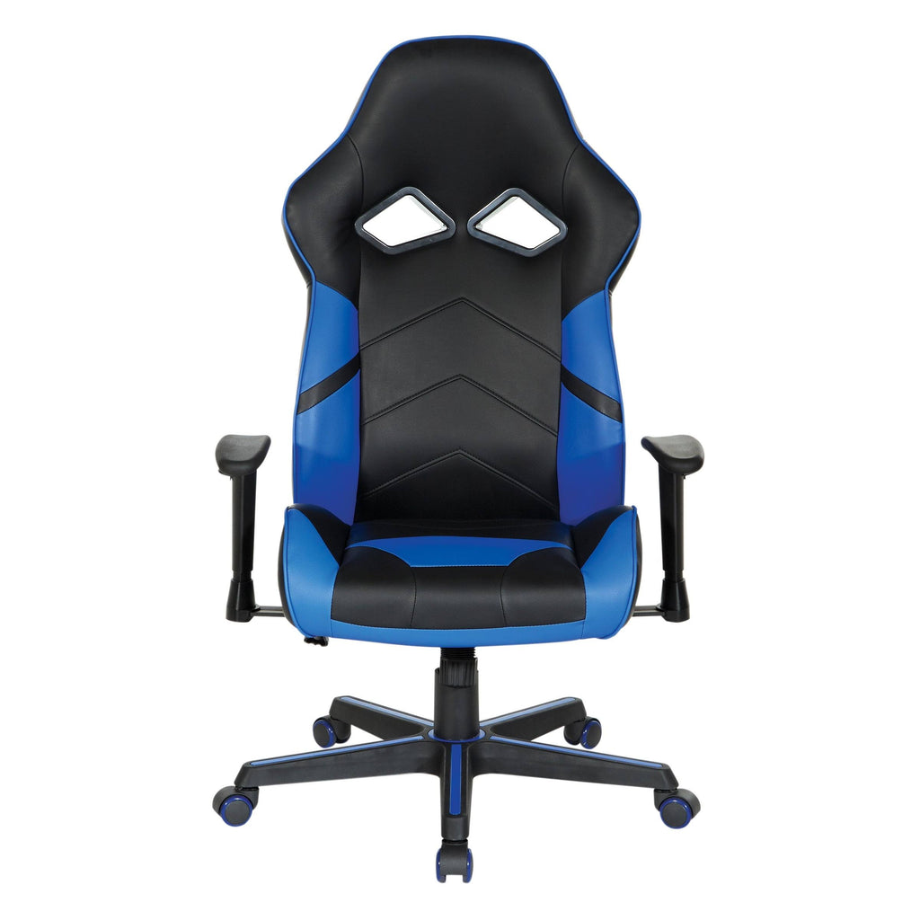 Black Faux Leather Gaming Chair with Blue Accents N208