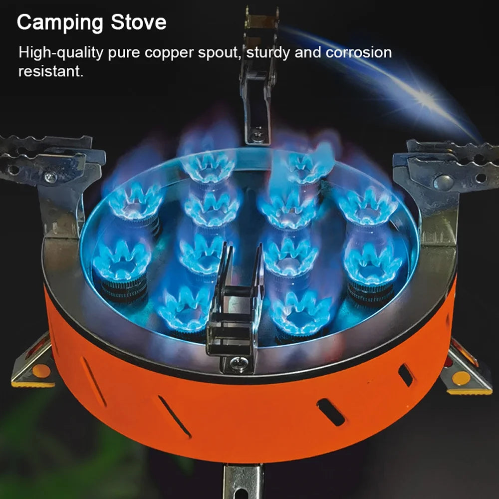 12-Core 21800W Windproof Camping Stove with Piezo Ignition Adjustable Valve Storage Bag R94766